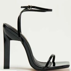 Fashion Nova Black Patent Ankle-Strap High Block Heel